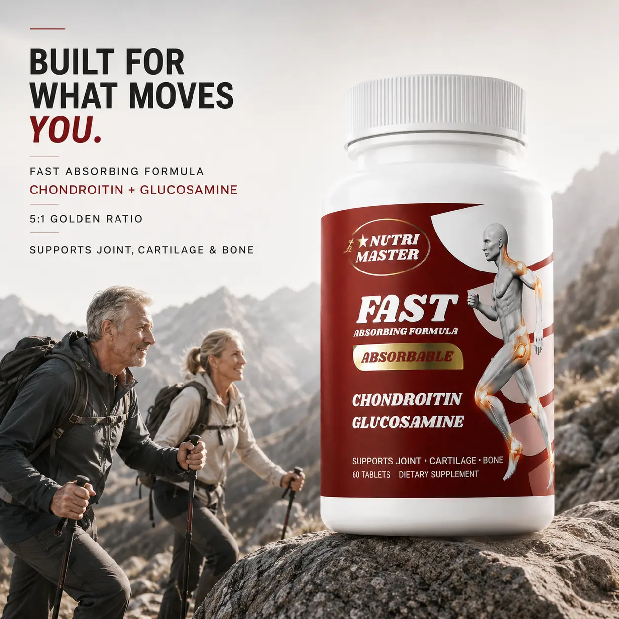 Micro-Molecular Chondroitin & Glucosamine Healthcare Supplement - Fast-Absorbing, Daily Knee Mobility Support, Daily Supplemental Nutrition Support