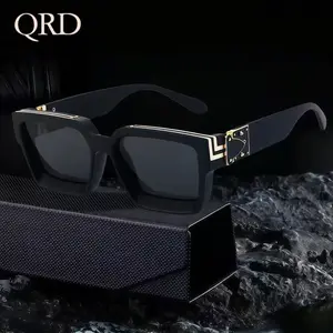 Qrd Unisex Box-Shape Sunglasses with Accents, Men's Fashion Accessory, Trendy Eyewear for Adults, Perfect Gift Idea