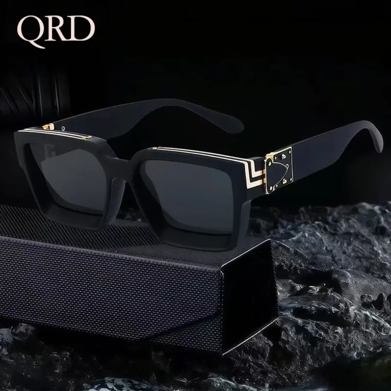 Qrd Unisex Box-Shape Sunglasses with Accents, Men's Fashion Accessory, Trendy Eyewear for Adults, Perfect Gift Idea, Casual Stylish Glasses