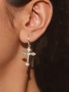 Shiny Religious Cross Pendant Dangle Earrings, Bling Party Style Jewelry for Daily Wear, Sparkling Ear Accessories for Women