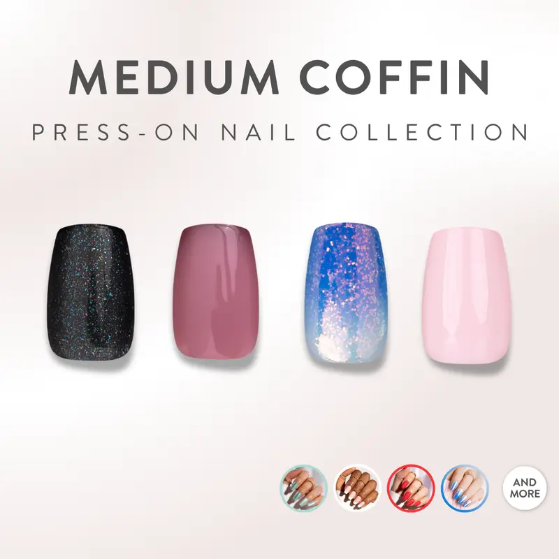 Red Aspen Medium Coffin Press On Nails Salon-Quality Damage-Free 2-Week Wear Nail Dashes