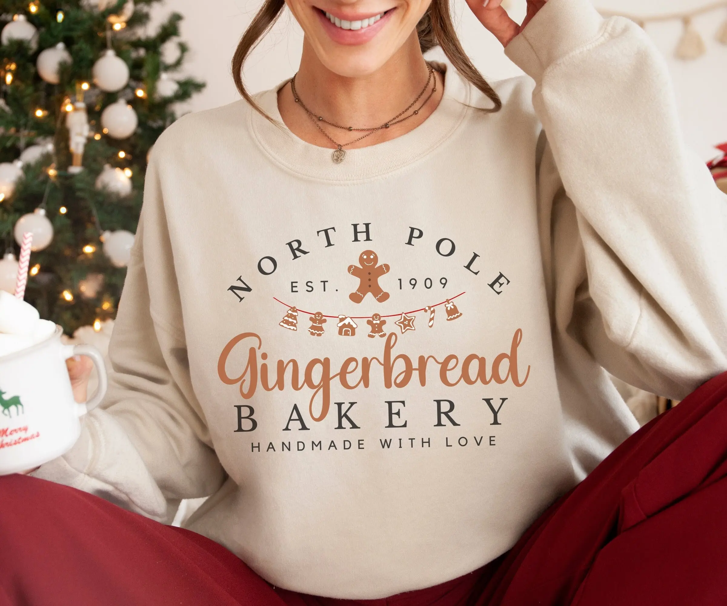 Gingerbread Bakery, Gingerbread Crewneck, Gingerbread Sweater, Vintage Christmas Sweatshirt, Xmas Gift, Trendy Christmas Sweater for Women Cotton Fabric