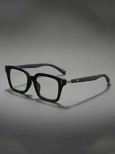 New Unisex Fashion Trendy Square Rivet Flat Mirror Glasses, Classic Retro Japanese Korean Wooden Leg Eyeglasses, Daily Versatile Photo Decoration Frame
