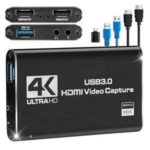 Capture Card USB 3.0  with Microphone, High Definition Video Recording Card with Mic,Video Capture Card For Computer, Sound System Laptop, VCR, DVD Player, Xbox, Laptop, Boyfriend Gift, Tech Gadgets, Videography Equipment, Digital, Black