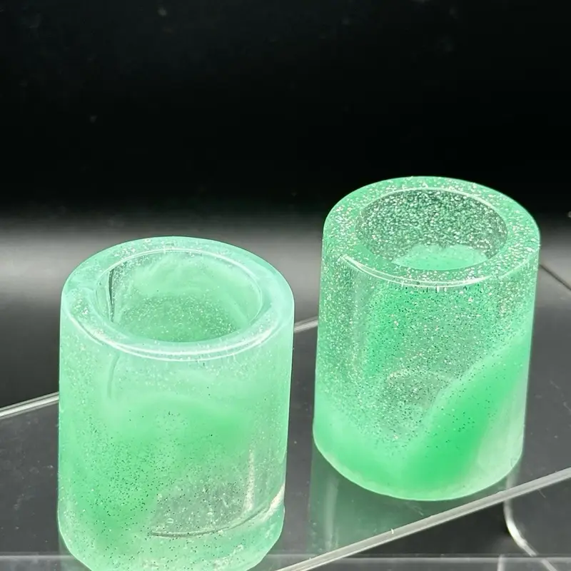Glow in the Dark Resin Marbled Shot Glasses Set of 2 Green Glittery Design Perfect for Parties and Events