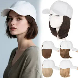 Hat Wig for Women Short Straight Baseball Cap Wigs with Hair Extensions Synthetic Wig Adjustable White Baseball Hat Wigs
