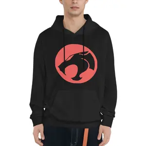 Thundercats Logo Print Hoodie, Casual Polyester Knit Fabric Pullover, Loose Fit, with Kangaroo Pocket
