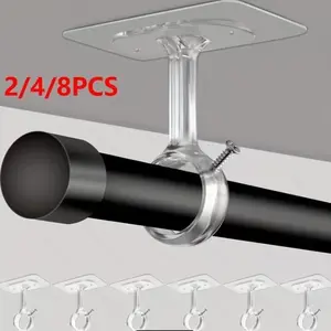 Self-Adhesive Curtain Rod Brackets, Ceiling Mounted No Drill, Damage-Free Secure Hold Curtain Rod Holders/hooks for Renters & Home Use