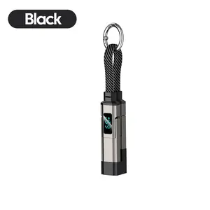 65W 4-in-1 Digital Screen Super Fast Charging Keychain Data Cable - Short Mobile Charger Cable with UK Type Plug