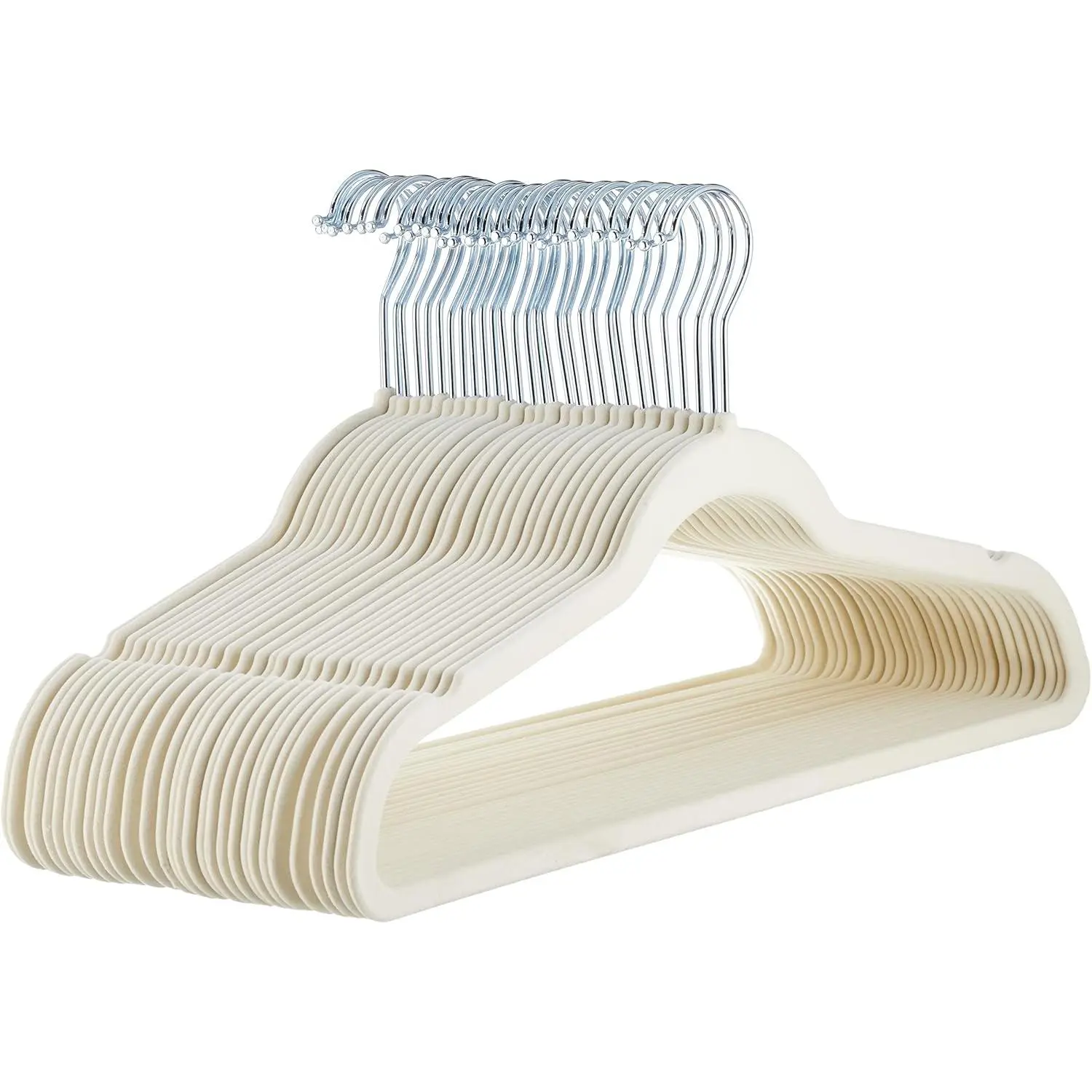 Slim Velvet Non-Slip Space Saving Suit Clothes Hangers, Closet Organizer, Ivory/Beige, 30-Pack Hanging Metal