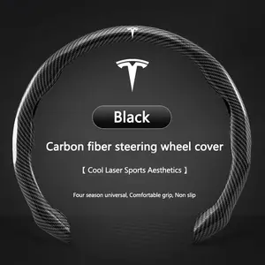 Carbon Fiber Steering Wheel Cover for Tesla Model 3 S X Y, Non-Slip Protector Shell, Auto Interior Accessories, Durable & Stylish