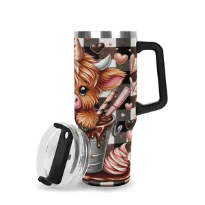 40oz Stainless Steel Vacuum Insulated Tumbler with Handle & Straw, Western Aesthetic Travel Mug, Cute Farmhouse Gift for Her