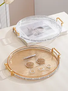 Acrylic Serving Tray with Gold Handles - Elegant Dessert & Cake Display for Party, Home Decor