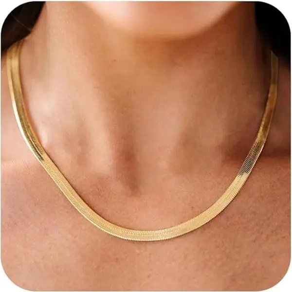 Tewiky 14K Gold Plated Neclace For Women Exquisite Gold Necklaces for Women, Dainty Gold Herringbone Choker Necklace Thin Layered Snake Chain Jewelry for Gifts and Teen Gifts