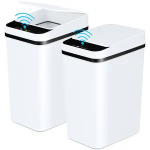 2 Pack 12L Bathroom Automatic Trash Cans Touchless Motion Sensor Slim with Lid for Bathroom Bedroom Living Room Office White	