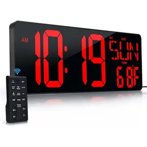 Large Wall Clock with Remote 17.2" LED Large Display Timer with Temperature Date Week Auto DST Brightness, Big Wall Alarm Clock for Living Room Office Gym Seniors