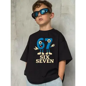 Young Boyl's 67 Cartoon Numeric Graphic Cotton T-Shirt, Black With Fun Numeric Pattern Perfect Gifts To Christmas, Game Day, Sports Party Exquisite Shirts For Holiday Young Boy T-Shirt Loves - 67 Cartoon Numeric, Kids Summer/Fall Clothes, Round Neck Casua