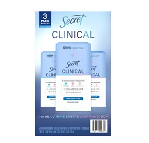Secret Clinical Invisible Solid Antiperspirant and Deodorant, Completely Clean, 1.6 oz., 3 pk. Body Care Daily Pack Scent Cleanser Cosmetic Sweat Control