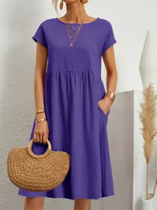 2026 Women's Summer Basic Lightweight Cotton Linen Gauze Dress, Loose Casual Beach Vacation Midi Dress, Flowy with Pockets, Solid Color