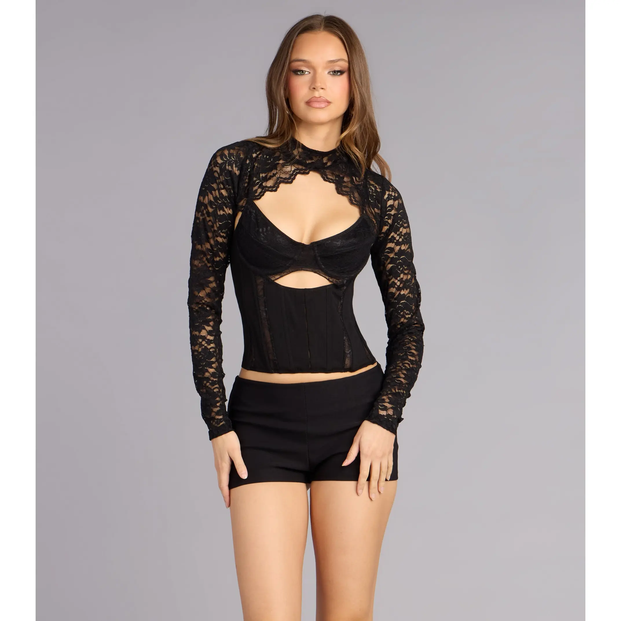 Sultry Attitude Lace Long Sleeve Topper