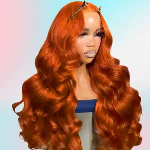 Ginger Wig Human Hair Wigs 13X4 Body Wave Ginger Orange Lace Frontal Wigs 200% Density Pre-Plucked With Baby Hair HD Transparent Lace #350 Colored Lace Front Wig Human Hair Wig For Women Long 40INCHES, Heat Resistant