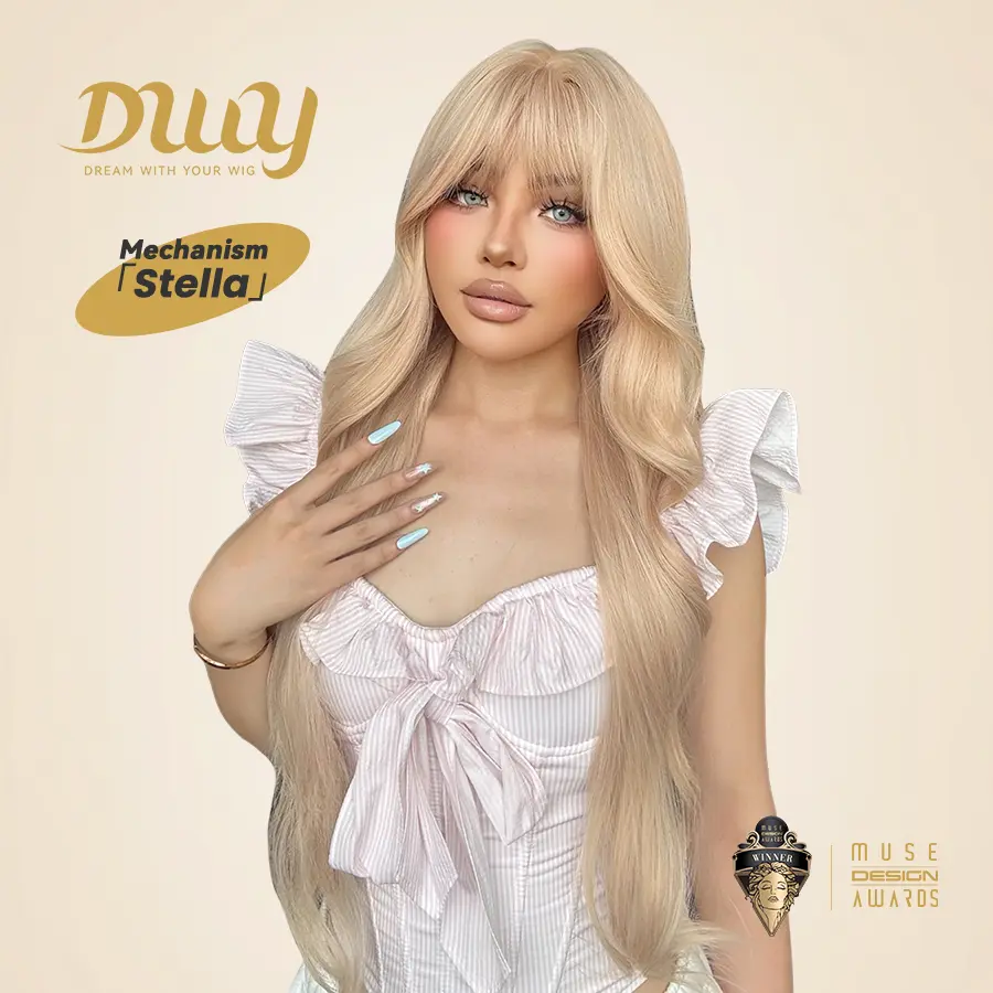 Stella -DWY Long-length Wavy  Realistic Large Area Scalp Glueless Synthetic Wig for Women 30 Inches Platinum Blonde Wigs