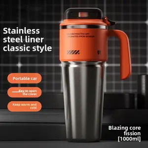 1L Stainless Steel Inner Double Layer Insulated Sports Water Bottle - 1-Touch Open Lid, Portable Car Tumbler, Multi-Use Bottles for Outdoor Activities