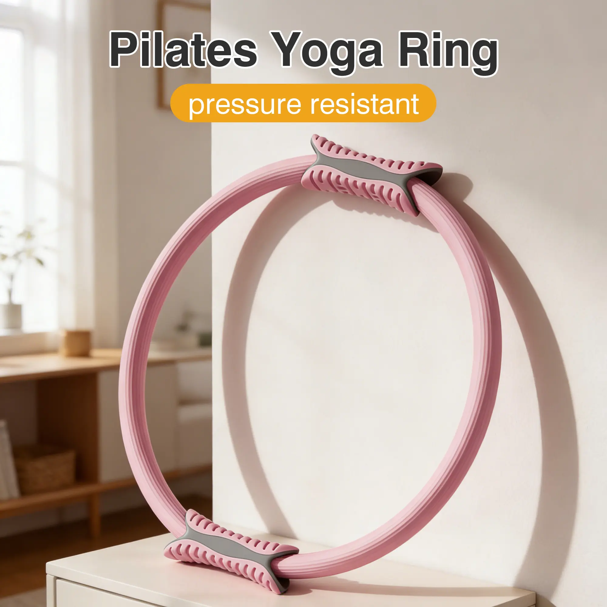 Pilates Ring Fitness Accessory - 1 Count Home Workout Equipment with Double Handles, Soft Padding, Durable Construction, Lightweight and Portable, Moderate Resistance, Pink & Purple Options, All Seasons Use for Inner Thighs, Arms, Core Exercises