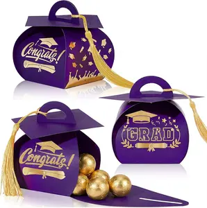 30 Pcs Graduation Cap Gift Box Graduation Party Favors Candy Boxes Treat Box with Tassel Table Centerpieces Class of 2026 Grad Decorations(Black, Gold)