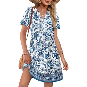 Dresses for Women 2026 Casual Summer V Neck Wedding Guest Dress Short Sleeve Fashion Beach Vacation Clothes