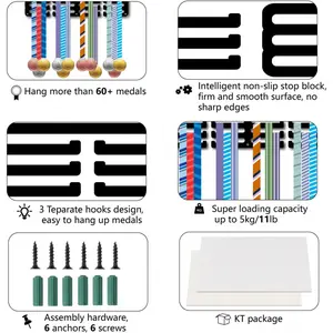 CREATCABIN Running Medal Holder Medal Hanger Display Rack Sports Metal Hanging Awards Iron Small Mount Decor for Wall Home Badge Running Marathon Medalist Black 11.4 x 5.1 Inch-I Crossed The Line