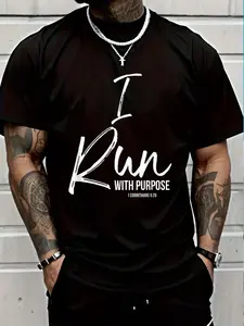 100% Cotton Christian Running Gift For Runners I Run With Purpose T-Shirt Women's Men's Graphic Tee Crew Neck summer vacation Tops