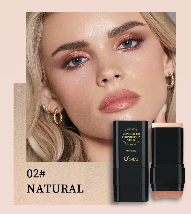 O’CHEAL Concealer Stick, waterproof and sweatproof, dual-ended design with built-in brush, brightens and hydrates, long-lasting and colorfast, available in 6 shades,sunscreen