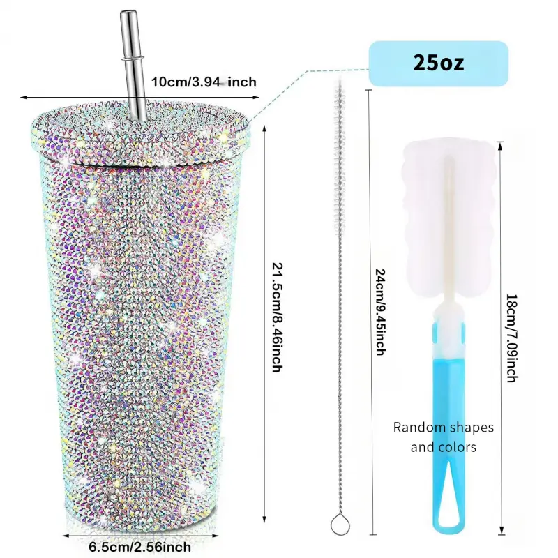 Sparkling Rhinestone Encrusted Double Wall Stainless Steel Insulated Tumbler with Built in Straw for Cold and Hot Drinks Perfect Gift for Women Girls Teens Stylish Tumbler Insulated Coffee Tumbler