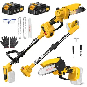 2-in-1 Cordless Pole Saw, Foldable Brushless Mini Chainsaw Cordless with Pole, 2 pcs 3.0Ah Battery Powered Pole Saws for Tree Trimming, Multi-Angle Reach Electric Saw for Trees With Pole