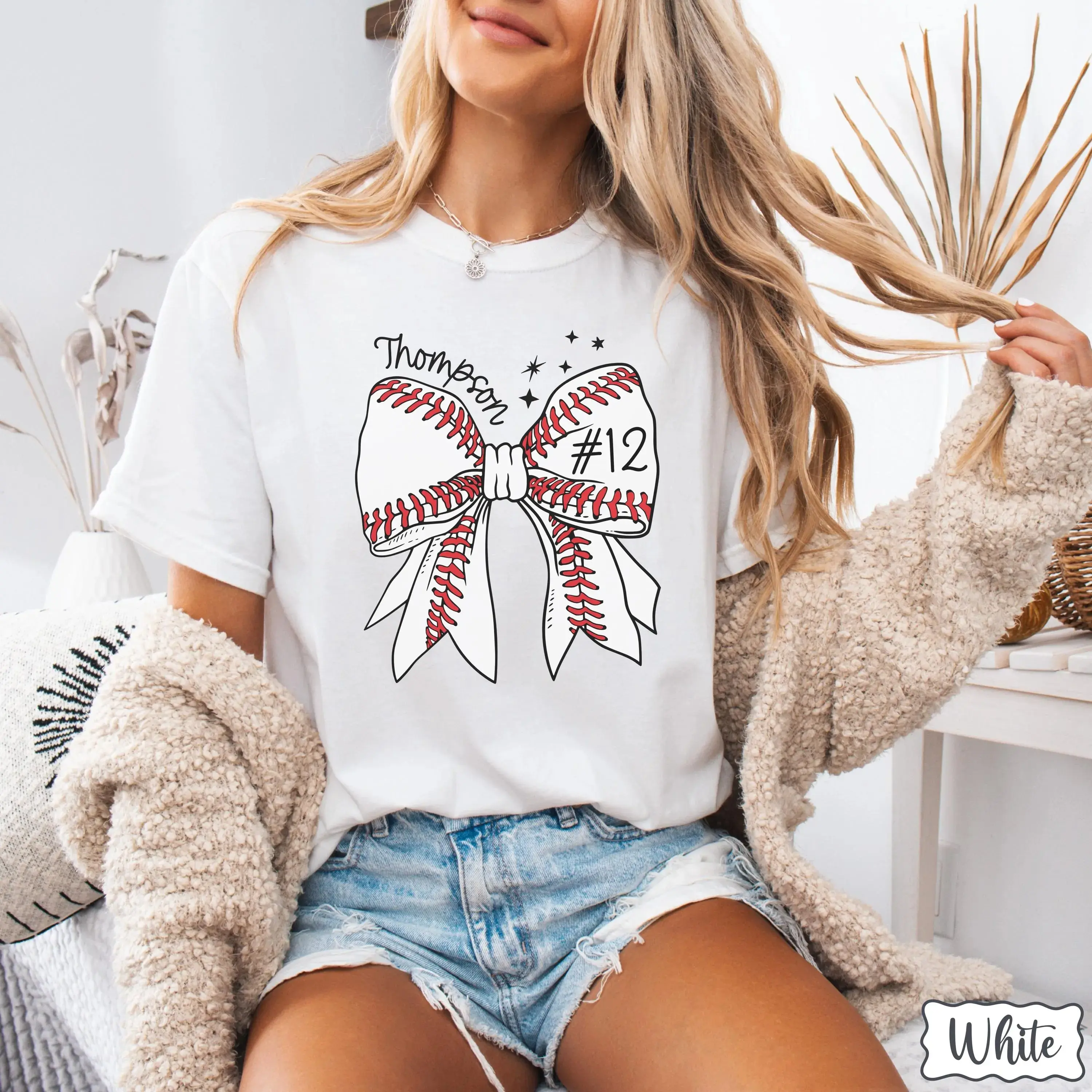 Custom Baseball Number Shirt, Baseball Bow Tee, Personalized Baseball Player Shirt, Baseball Fan Gift, Sports Mom, Game Day