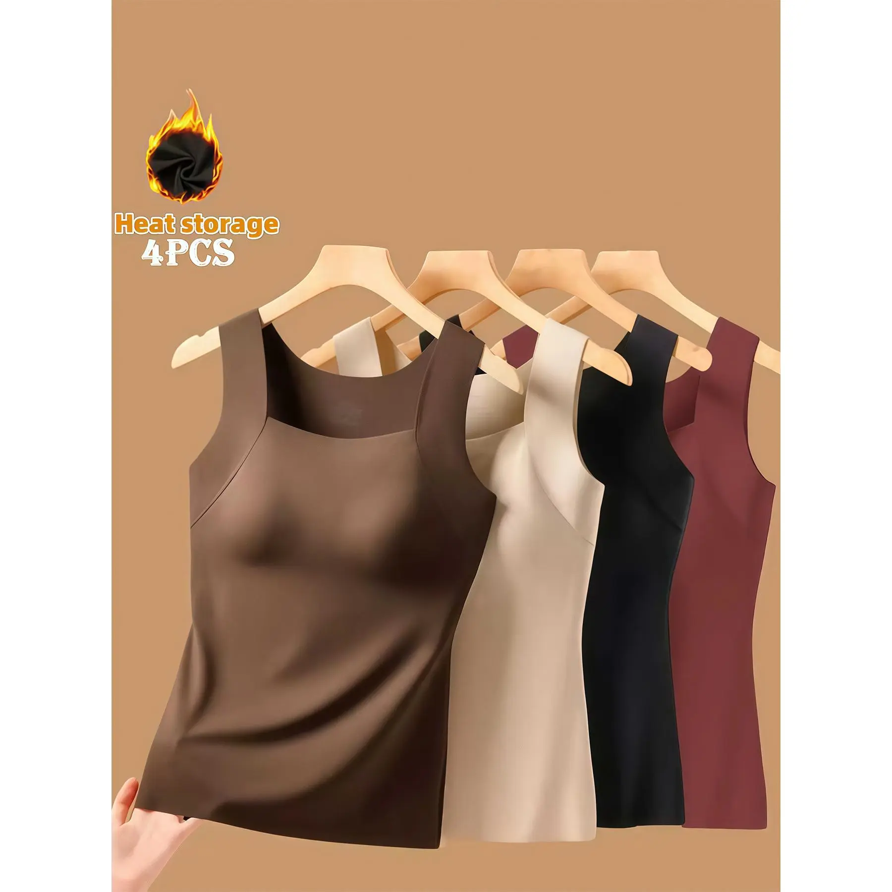 Women's 4-Pack Seamless Knit Camisoles - Wide-Strap Casual Tank Tops, High-Elasticity Solid Base Layers
