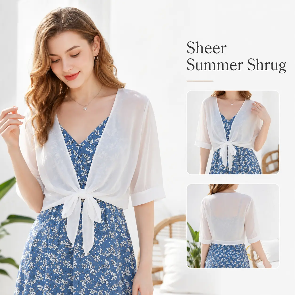 Women’s Sheer Chiffon Tie-Front Shrug Cardigan - Lightweight Cropped Swim Cover Up for Summer Dresses
