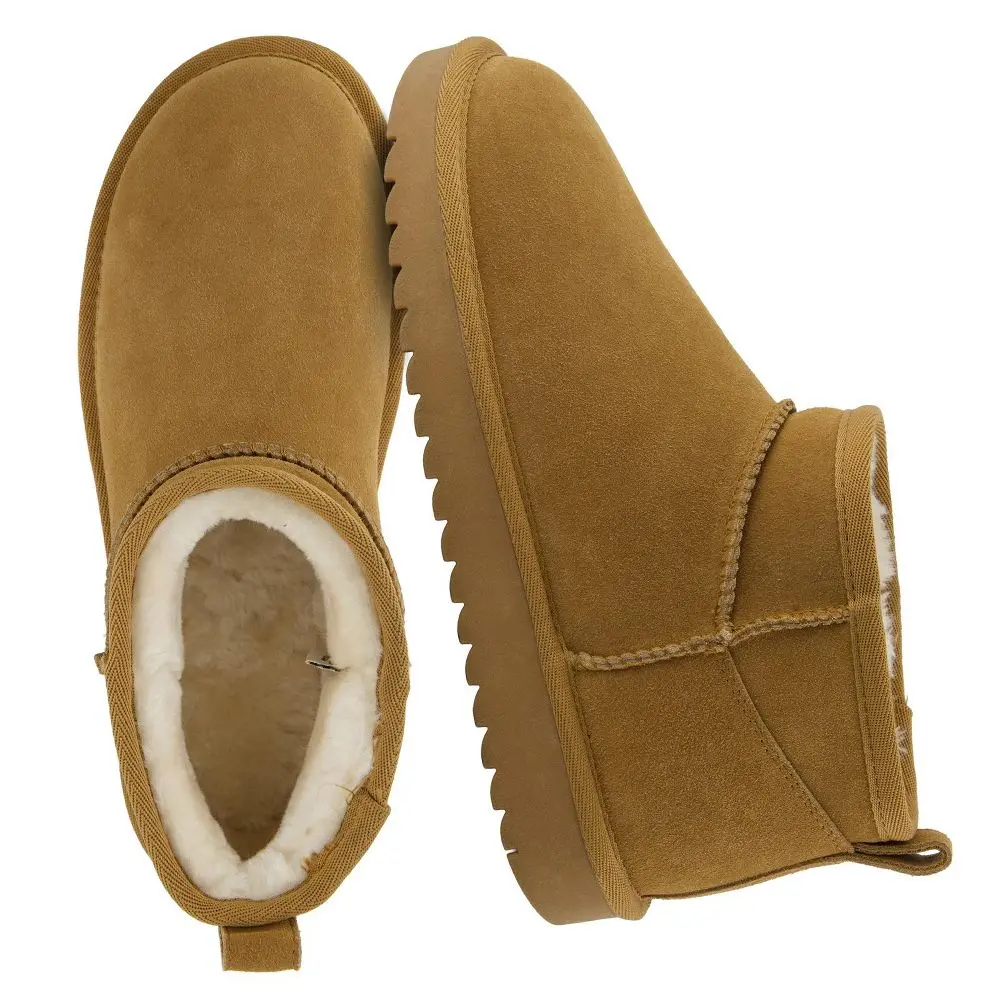 CUSHIONAIRE Hip 2 Women's Genuine Suede Round Toe Ankle Boots - Soft Cozy Faux Shearling Lining, Pull-On Winter Women's Shoes, Memory Foam Walking Shoes for Casual Indoors/Outdoors, Chestnut, Fur, Flexible