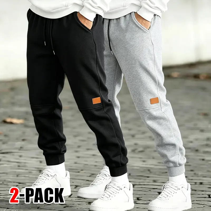 Men’s 2-Pack Polyester Fleece Jogger Pants - Autumn/Winter, Drawstring Waist, Subtle Logo, Casual Sports, Customizable, Multi-Size, Suitable for Everyday Wear, Home