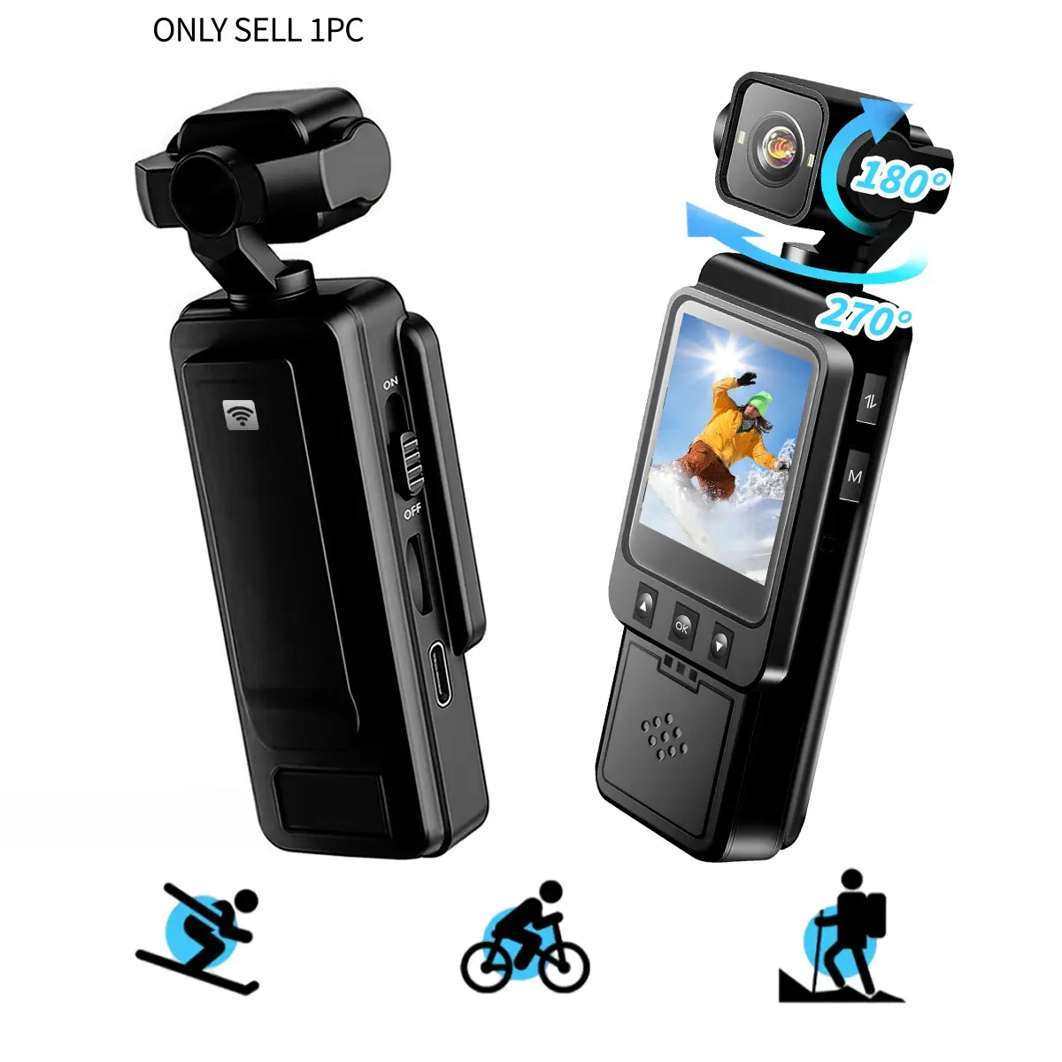 Pocket Vlogging Camera, 1080P HD Wearable Body Cam, 6X Digital Zoom,WiFi App Connection, Color Night Vision, Loop Recording for Cycling, Skiing & Daily Vlogging