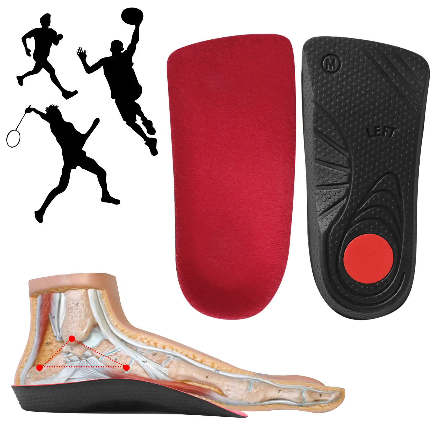 3/4 Length Arch Support Inserts Men Women Insoles, Orthotics Shoe for Plantar Fasciitis, Flat Feet, Relief Heel Spur Pain, Heel Cushion Increase Insoles