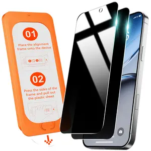 OMOTON Privacy Tempered Glass Screen Protector for 17 Air, Pro & Pro Max Smartphone - Auto-Dust Removal, 9H+ Hardness, 12FT Military Grade Shatterproof, 100% Anti-Spy, Full Coverage Protective Cellphone Accessory, Shockproof, 2 Pack