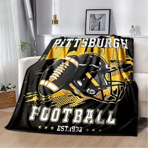 Luxurious Soft Football Helmet Pattern Blanket Pittsburgh Design for Office Home Bedroom Sofa Travel Outdoor Camping Work Game Reading Knee Pad Four Seasons Warmth Family Friends Party Gift