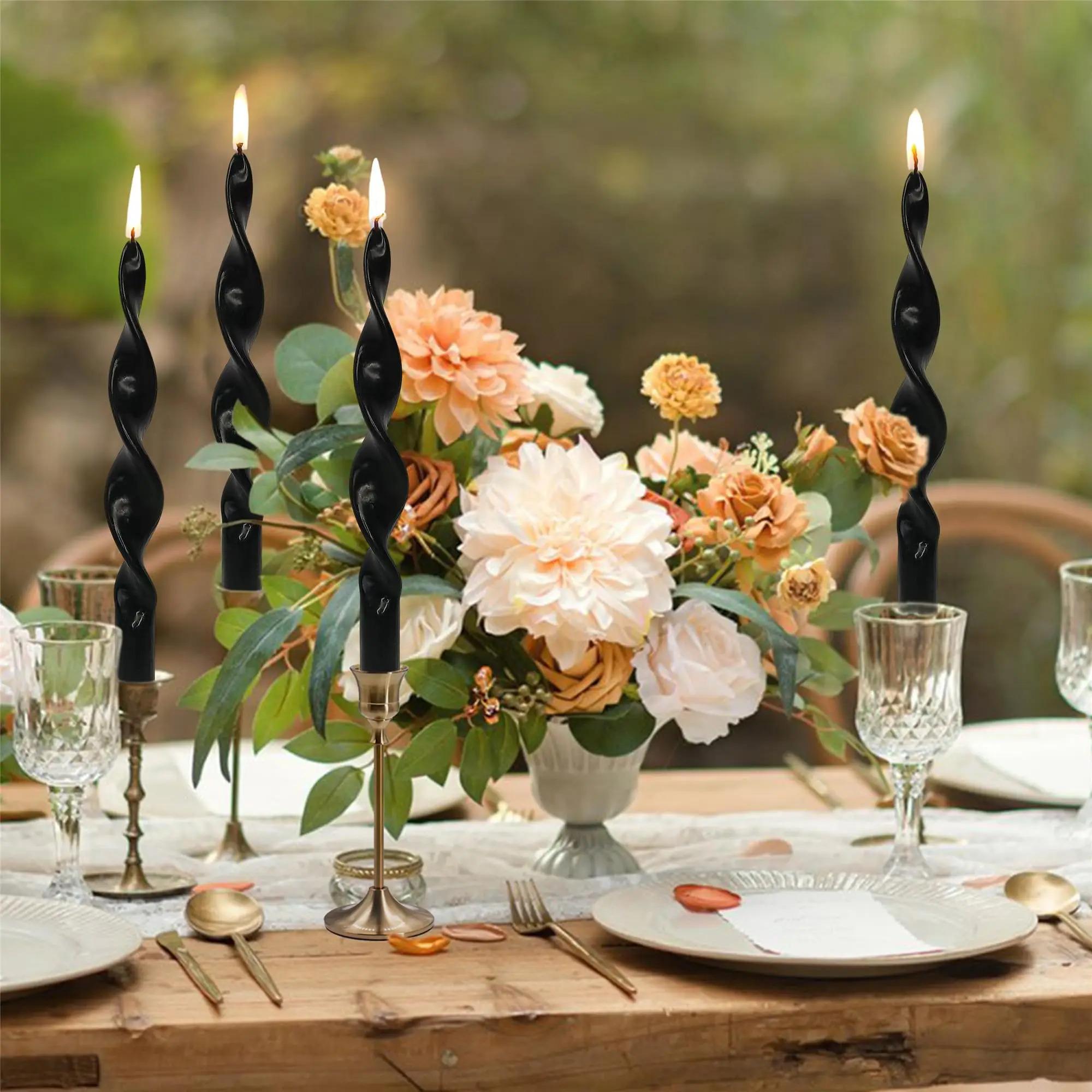 Twirl Tapered Candle Black Candlesticks - 10 INCH Bendy Candle Stick Long Taper Candles Twisted Candlestick for Home Decor Gifts