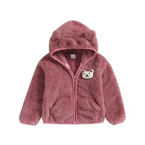 Baby Girl Boy Fleece Zip Up Hoodie Bear Ears Fuzzy Jacket Hooded Teddy Coat Winter Shacket Warm Outwear Cardigan