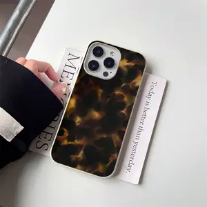 Amber Tortoiseshell TPU Phone Case for iPhone 17 16 15 14 13 12 11 XS AIR Pro Max Plus & Galaxy Z Flip 3 4 5 6 7, Shockproof Protection, Leather-Like Touch, Raised Lens Edges to Protect Camera, Black Friday & Perfect for Couples Gifting & Personal Use