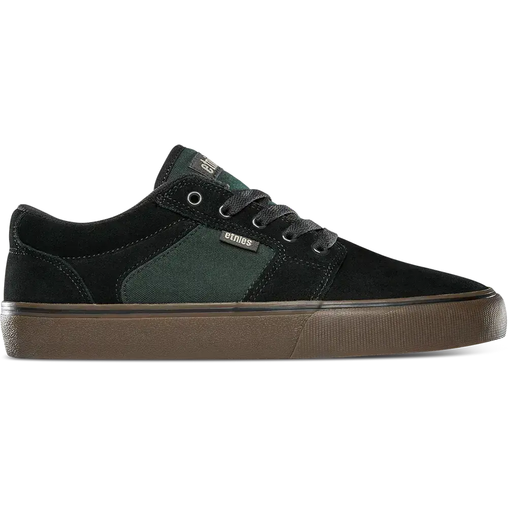 etnies Barge LS Black/Brown/Green Men's Skateboarding Shoes - Suede and Textile Upper, Slimmed-Down Padding, Clean Profile, STI Comfort Level 1 Insole, Hefty Armored Collar, One-Piece Toe, Vulcanized Foxing Tape