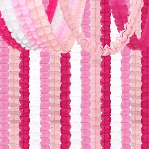 4pcs Pink and white paper ribbon garlands, four-leaf clover reusable paper banners Valentine's Day 3 meters/118 inches long per piece suitable for weddings, Civil wedding, birthdays, etc