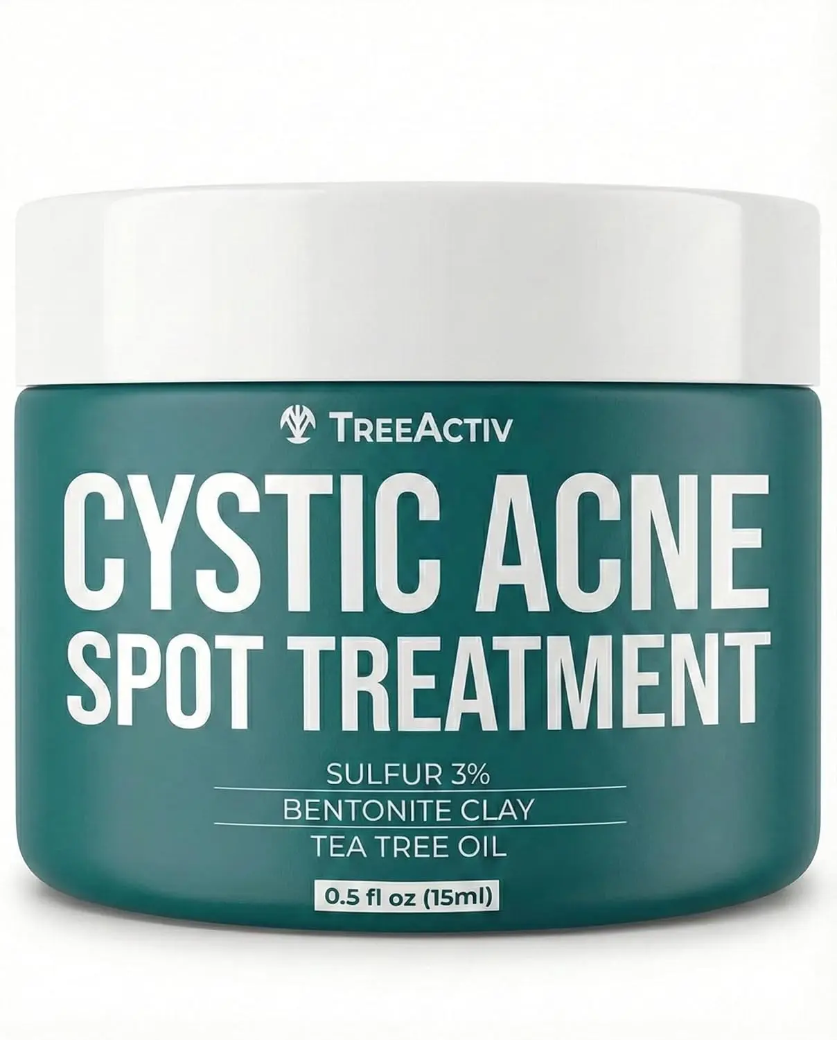 TreeActiv Cystic Acne Spot Treatment Paste with Sulfur, Bentonite Clay, and Tea Tree Oil, Deep Breakouts, 20-Minute or Overnight Application, Suitable for Face and Body, 0.5 oz
